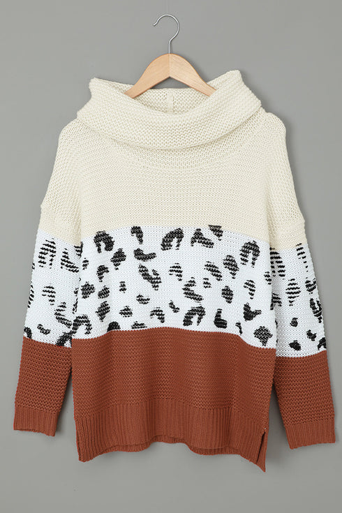 Turtleneck Splicing Chunky Knit Pullover Sweater